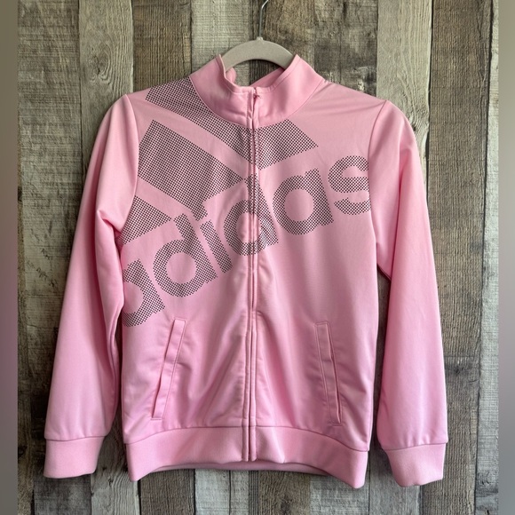NWOT Adidas Girls Youth Pink Full Zip Logo Track Jacket Sz Large 14 - Picture 1 of 10